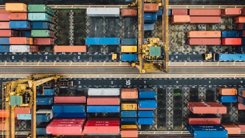 Containers stored at a port