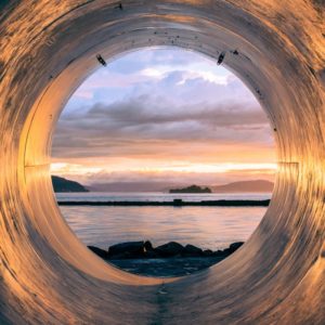 View from inside pipe into ocean